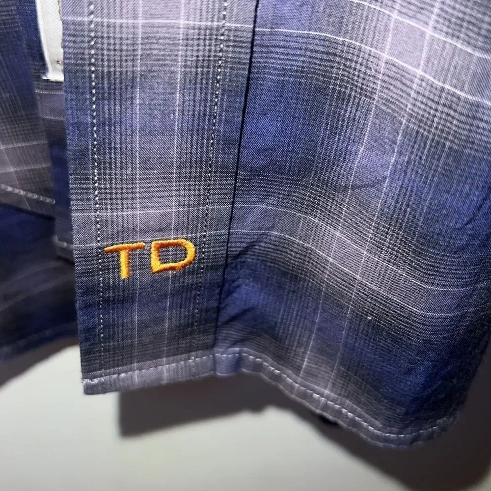 THOMAS DEAN Cobalt Blue and Grey Plaid L/S Button Up Shirt-L